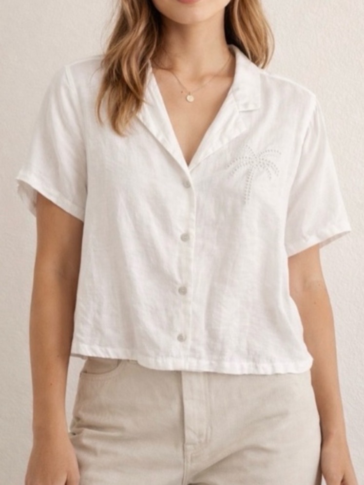 Calypso St. Barth White 100% Linen Eyelet Button-Down Shirt